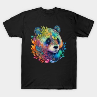 Sunset and Colorful funnyPanda, floral tattoo, panda bear rainbow color, colored T-Shirt